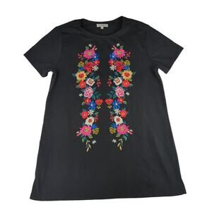 Umgee Floral Embroidered Black Short Sleeve Top/ dress Women's Size 1XL